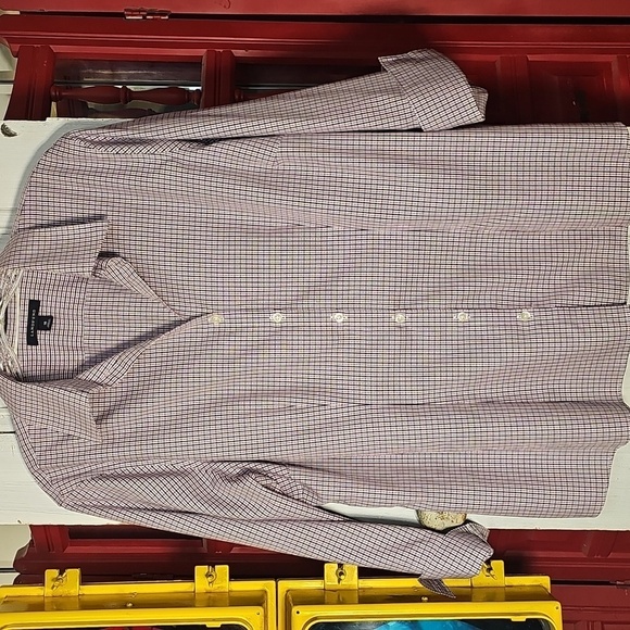 Lands' End Womens No Iron Lavender Plaid 3/4 Sleeve Button-up Cotton Blouse 16 - Picture 4 of 5